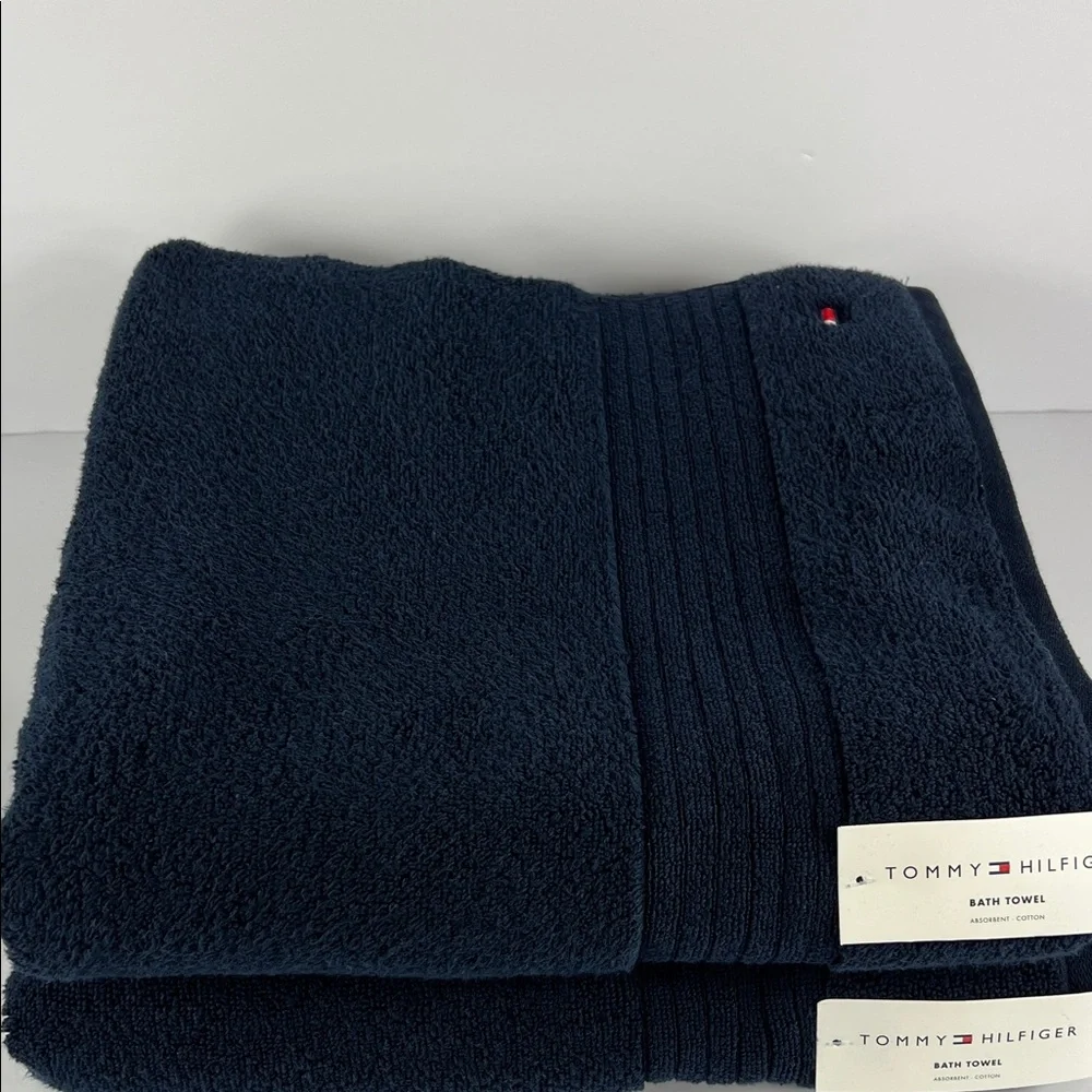 Tommy Hilfiger Bath Towels Set of 2 Fifth Ave Blue Navy Plush 100% Cotton NEW